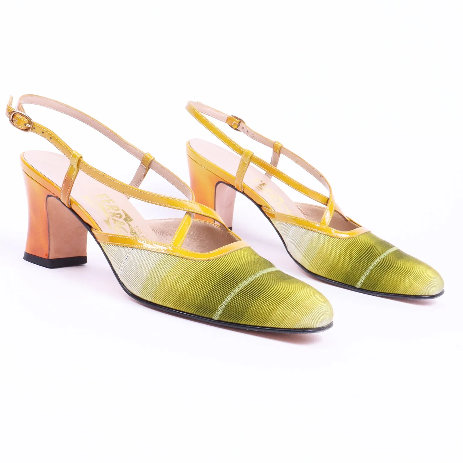 1990s Salvatore Ferragamo Vintage Ombre Green & Yellow Shoes