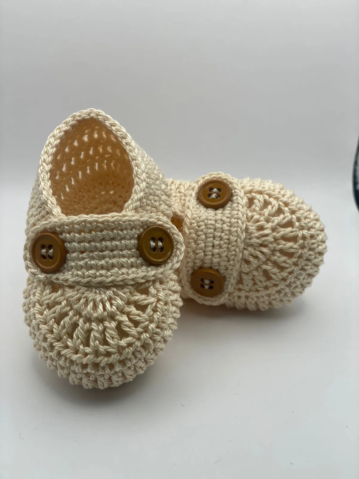 3-6 Months Beige Button Shoe