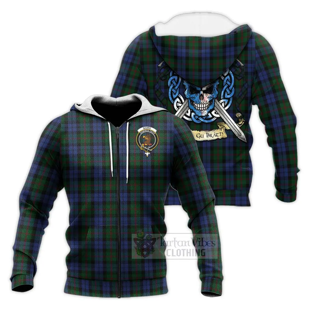 Baird Tartan Knitted Hoodie with Family Crest Celtic Skull Style