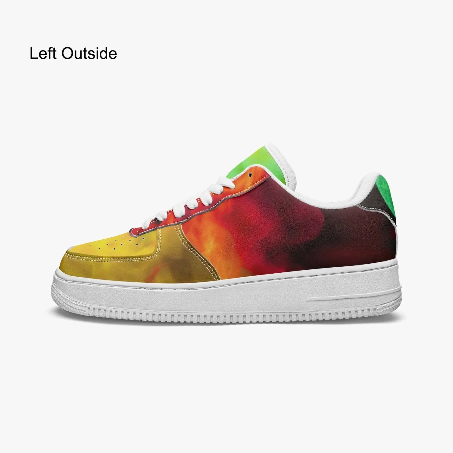 Basket basse de sport en cuir "Fumée verte, jaune et rouge"(977)