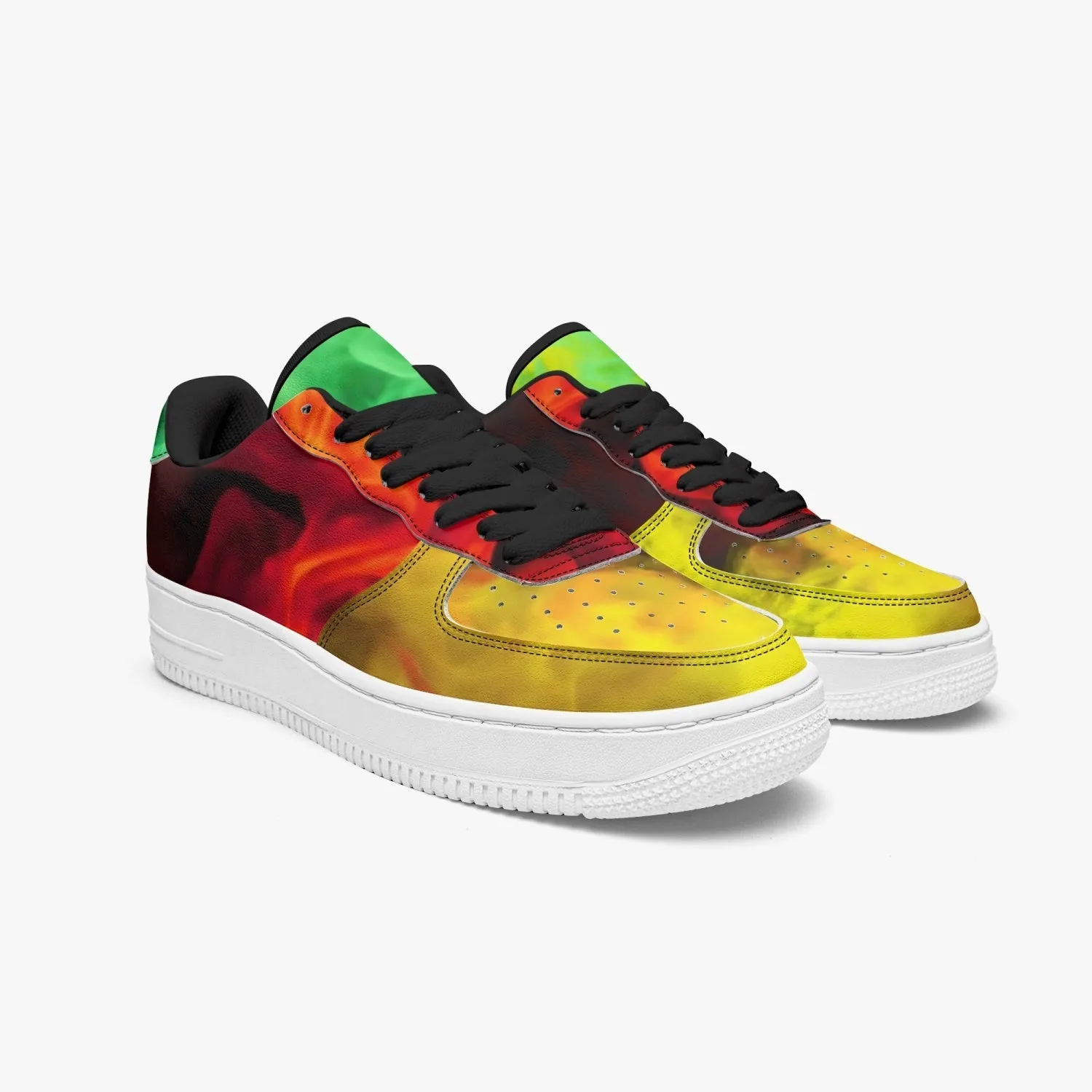 Basket basse de sport en cuir "Fumée verte, jaune et rouge"(977)