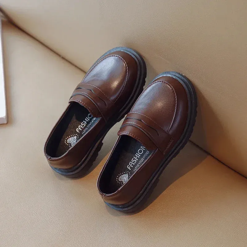 Britain Style Children's Leather Shoes for Boys 2024 Spring New Girls Retro Black Single Shoes Soft Moccasin Shoes for Children
