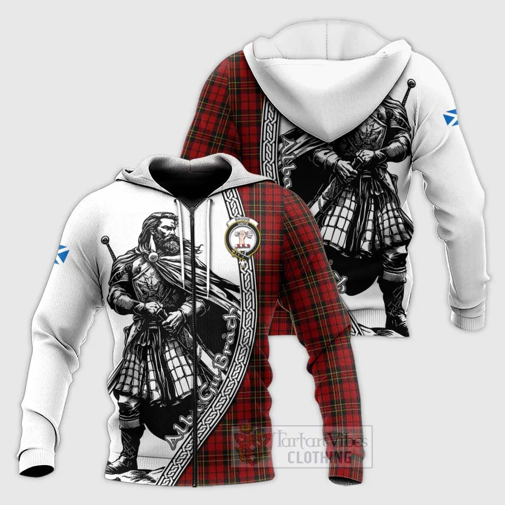 Brodie Tartan Clan Crest Knitted Hoodie with Highlander Warrior Celtic Style