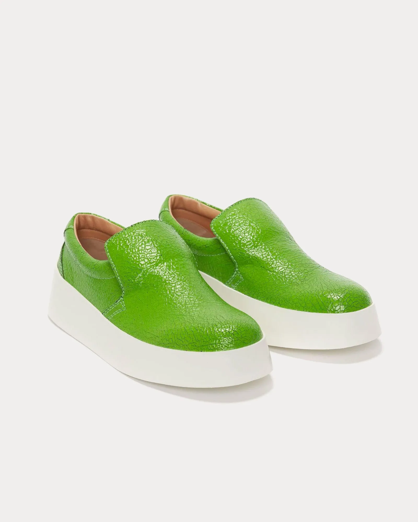 Cracked Leather Green Slip On Sneakers