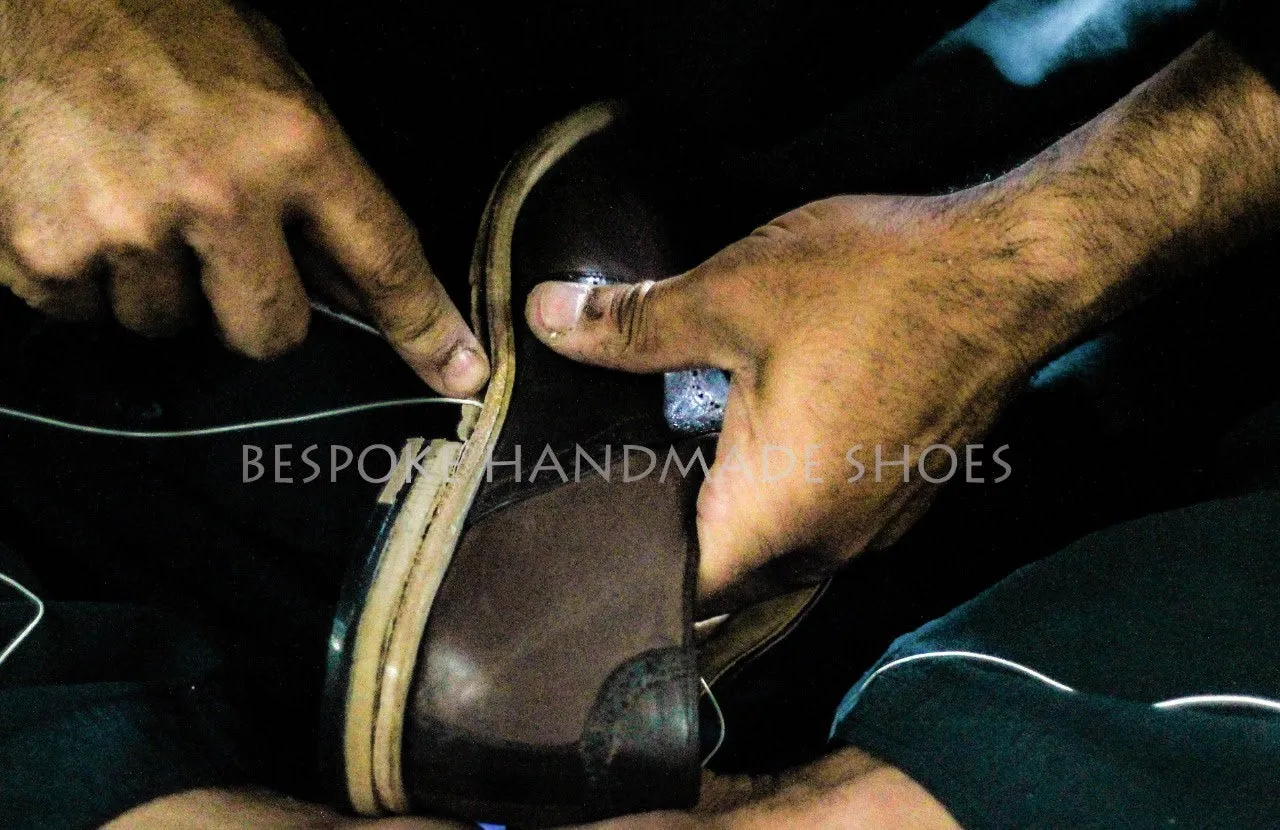Custom Made Bespoke Men's Blue Leather and Suede Oxford Lace Up Vibram Sole Dress Shoes