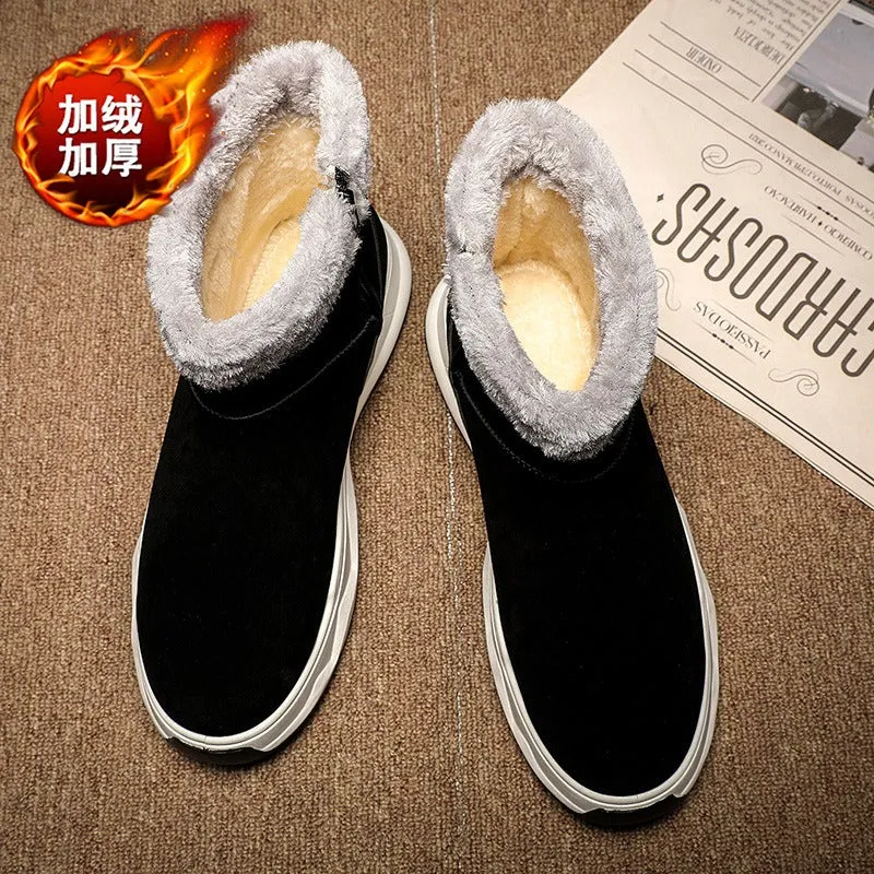 Pull back winter snow boots men's high-top Northeast fur one-piece plus velvet thickened large cotton boots men's cold protection and warmth
