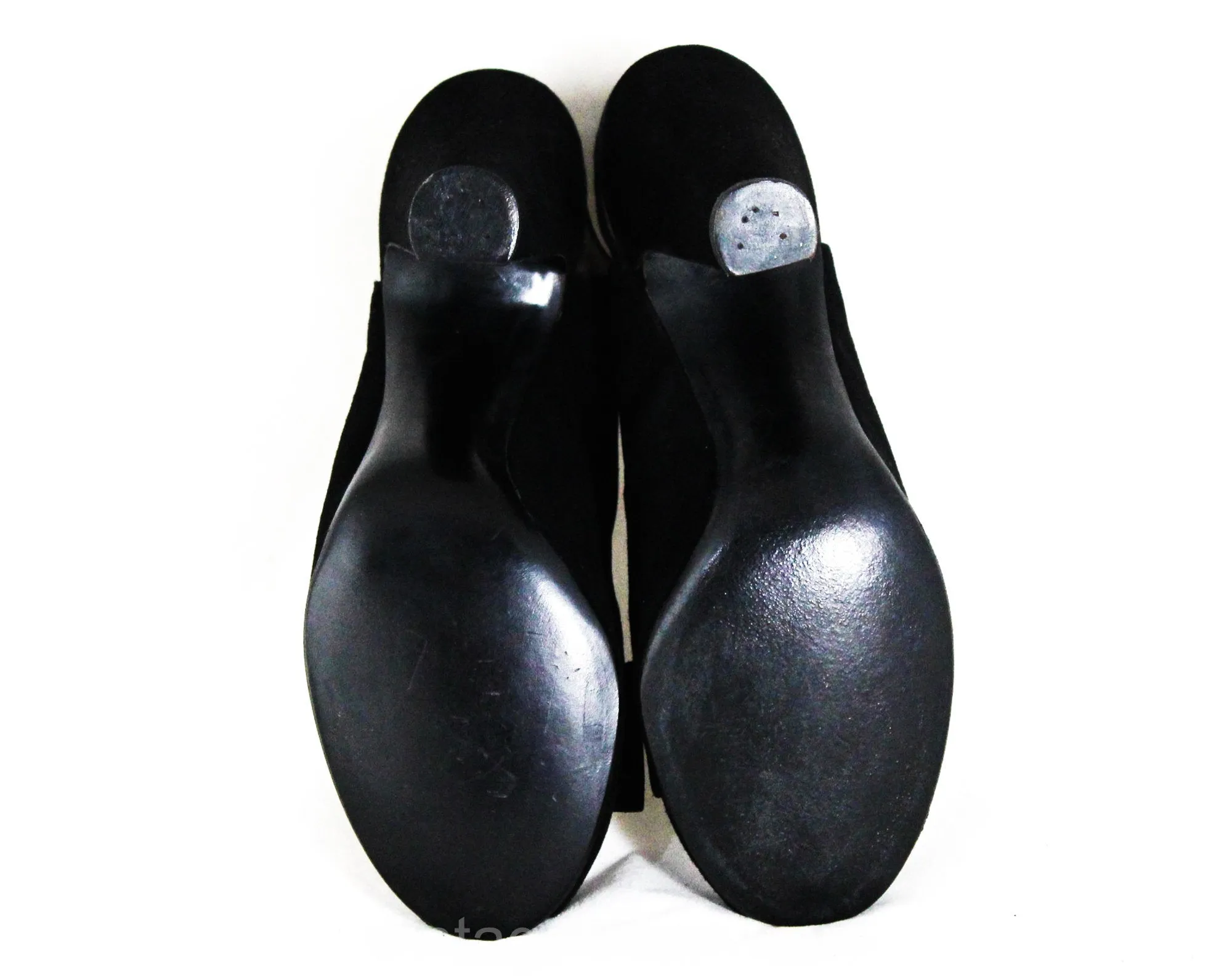 Size 5.5 1930s Black Suede Peep Toe Shoes with Avant Garde Art Deco Bows - Glam Authentic 30s 40s High Heels - Deadstock MISMATCH 5 1/2 & 6